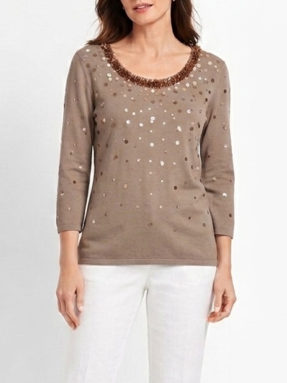 Talbots Tan Sequin Sweater (86% silk)
